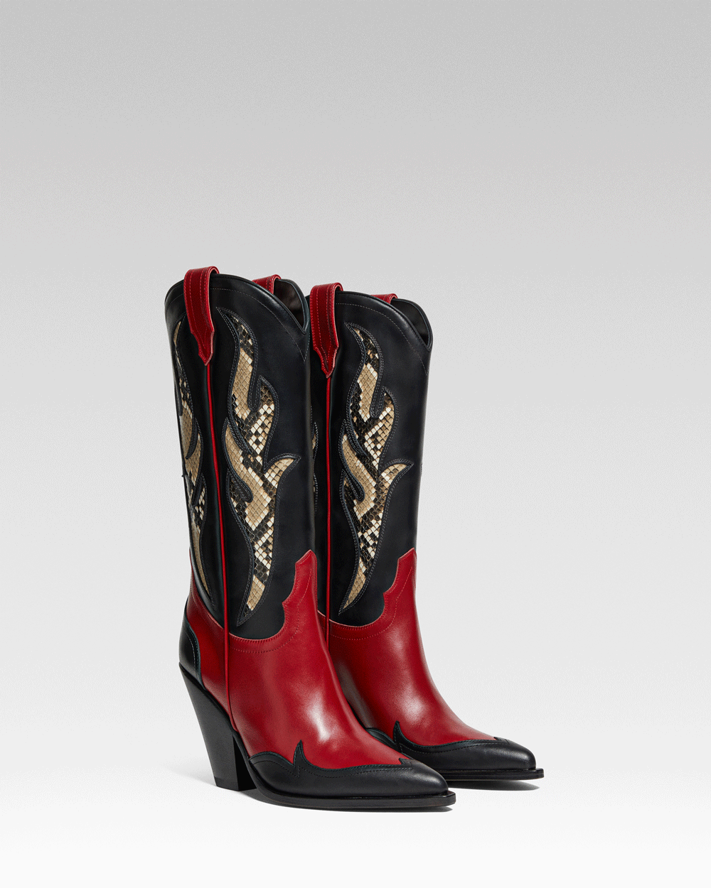 ANGEL FIRE Women's Cowboy Boots in Black & Red Calf | Ayers Natural