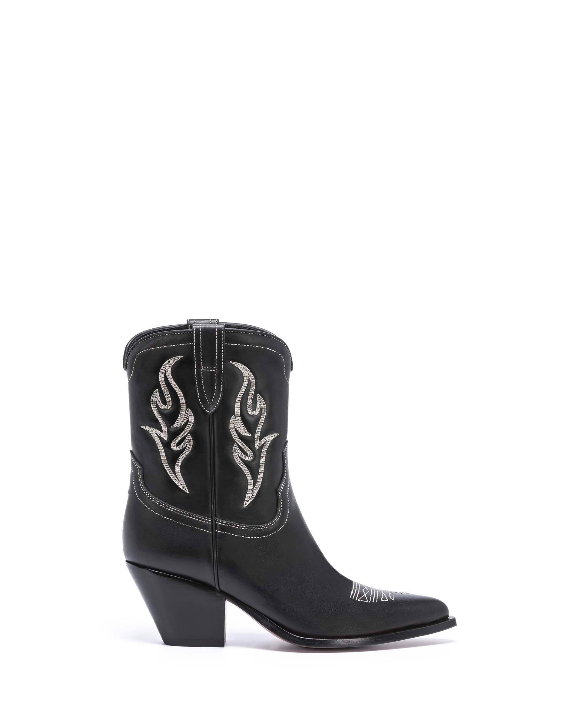 PERLA Women's Ankle Boots in Black Calf Leather | Off-White Embroidery_Side_01